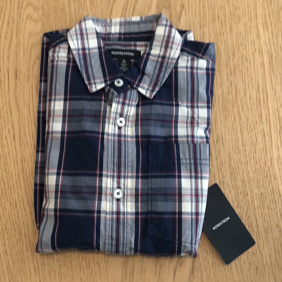 Brand new Nordstrom’s Navy Peacoat Alex Plaid Dress Shirt - Picture 3 of 3